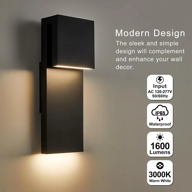 Alt view image 2 of 7 - Tarentlight Modern LED Outdoor Wall Sconce 17W Integrated LED Outdoor Wall Mount,Anti Rust Textured Black Suit for Wet Locations and All Rooms,Easily Installed in Any Direction.Bulb Included.