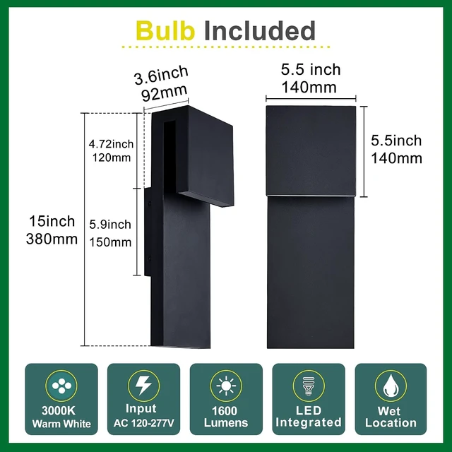 Alt view image 5 of 7 - Tarentlight Modern LED Outdoor Wall Sconce 17W Integrated LED Outdoor Wall Mount,Anti Rust Textured Black Suit for Wet Locations and All Rooms,Easily Installed in Any Direction.Bulb Included.