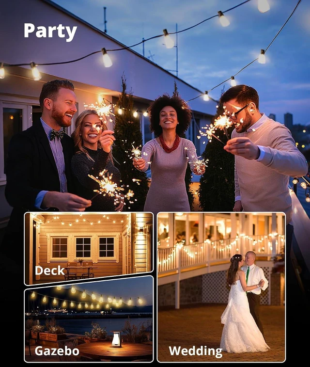 Alt view image 6 of 7 - VIPAR Outdoor String Lights,100FT LED Patio Lights Waterproof 52 ST38 Bulbs