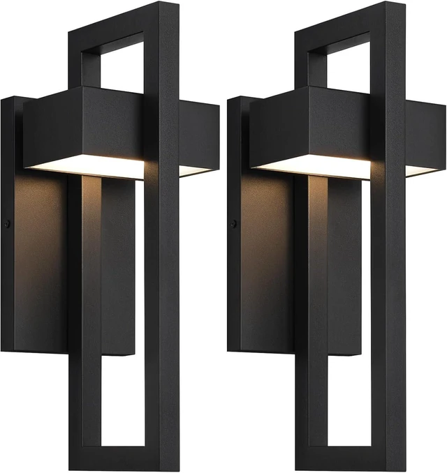 Main image of LamQee Outdoor Wall Lights Modern Exterior Lighting Fixtures, 3000K Integrated LED Outdoor Wall Sconce Lighting 2 Packs, Matte Black Outside Wall Mount Lights for House Front Door Porch Garage Patio