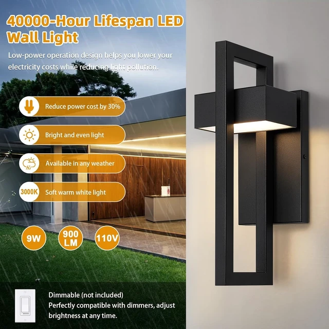 Alt view image 2 of 7 - LamQee Outdoor Wall Lights Modern Exterior Lighting Fixtures, 3000K Integrated LED Outdoor Wall Sconce Lighting 2 Packs, Matte Black Outside Wall Mount Lights for House Front Door Porch Garage Patio
