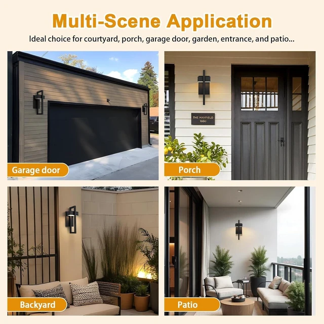 Alt view image 3 of 7 - LamQee Outdoor Wall Lights Modern Exterior Lighting Fixtures, 3000K Integrated LED Outdoor Wall Sconce Lighting 2 Packs, Matte Black Outside Wall Mount Lights for House Front Door Porch Garage Patio