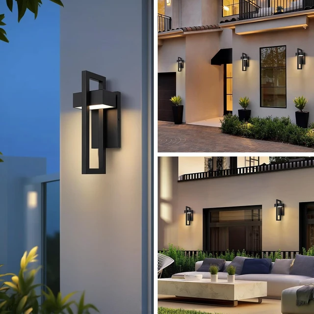 Alt view image 4 of 7 - LamQee Outdoor Wall Lights Modern Exterior Lighting Fixtures, 3000K Integrated LED Outdoor Wall Sconce Lighting 2 Packs, Matte Black Outside Wall Mount Lights for House Front Door Porch Garage Patio