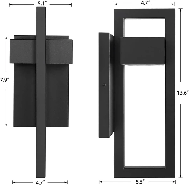 Alt view image 5 of 7 - LamQee Outdoor Wall Lights Modern Exterior Lighting Fixtures, 3000K Integrated LED Outdoor Wall Sconce Lighting 2 Packs, Matte Black Outside Wall Mount Lights for House Front Door Porch Garage Patio