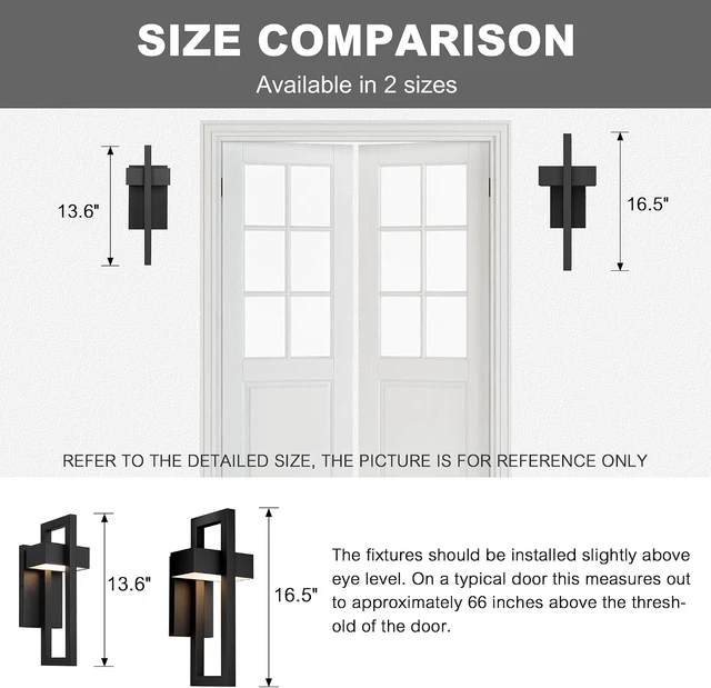 Alt view image 6 of 7 - LamQee Outdoor Wall Lights Modern Exterior Lighting Fixtures, 3000K Integrated LED Outdoor Wall Sconce Lighting 2 Packs, Matte Black Outside Wall Mount Lights for House Front Door Porch Garage Patio
