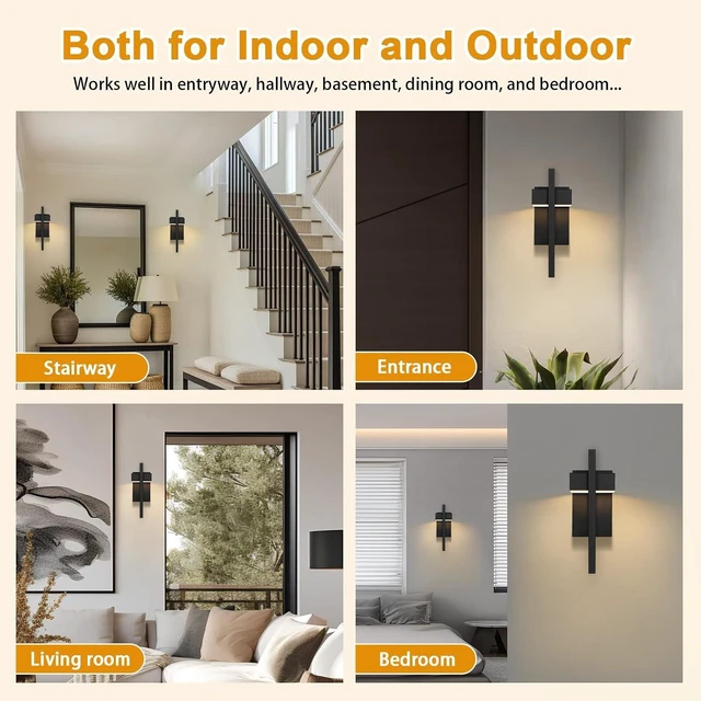 Alt view image 7 of 7 - LamQee Outdoor Wall Lights Modern Exterior Lighting Fixtures, 3000K Integrated LED Outdoor Wall Sconce Lighting 2 Packs, Matte Black Outside Wall Mount Lights for House Front Door Porch Garage Patio