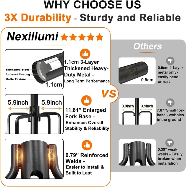 Alt view image 2 of 7 - 6 Pack String Light Poles for Outside, Upgraded Heavy-Duty Metal Poles for Outdoor String Lights with Fork, Adjustable Lighting Hanging Accessories for Patio Decor Pergola Backyard Garden Decorations