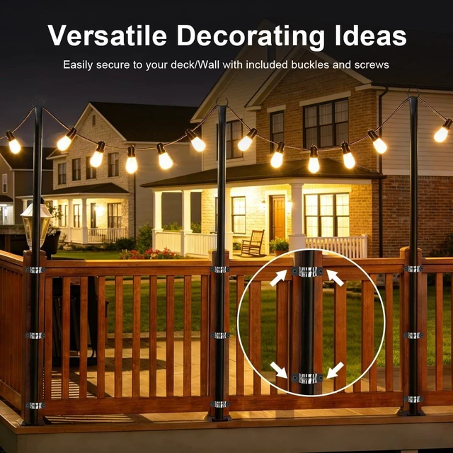 Alt view image 5 of 7 - 6 Pack String Light Poles for Outside, Upgraded Heavy-Duty Metal Poles for Outdoor String Lights with Fork, Adjustable Lighting Hanging Accessories for Patio Decor Pergola Backyard Garden Decorations
