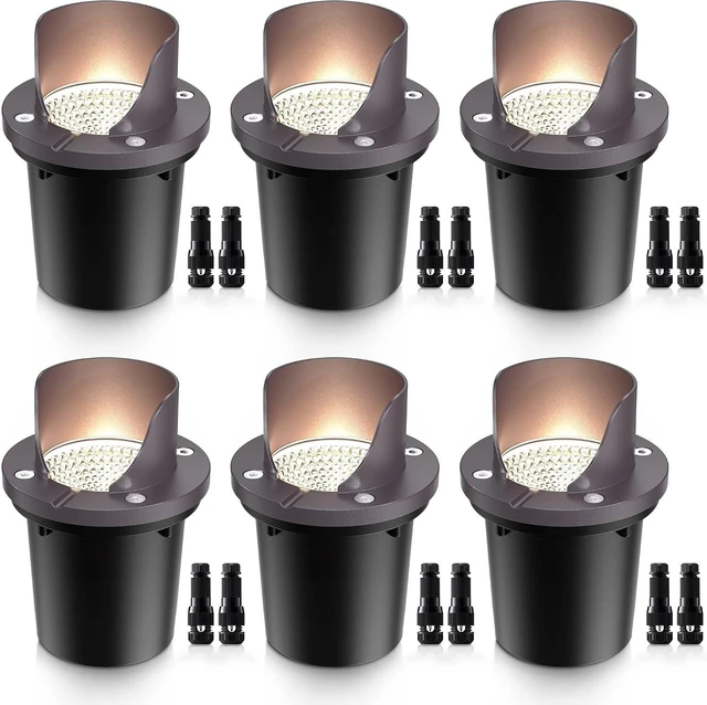 Main image of SUNVIE 6-Pack 12W 3000K LED Low Voltage Landscape Well Lights, Shield Top