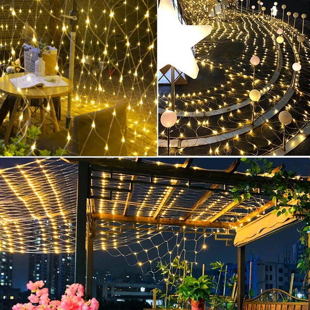 Alt view image 2 of 7 - WATERGLIDE Outdoor Christmas Net Lights, 12FT x 5FT 360 LED Fairy String Light with 8 Lighting Modes, Connectable Light for Garden Tree Bushes, Holiday Wedding Party Decorations, Warm White