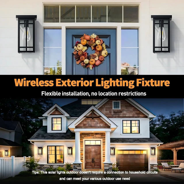 Alt view image 3 of 7 - Solar Porch Lights Outdoor 2 Packs, 11'' Dusk to Dawn Outdoor Lighting