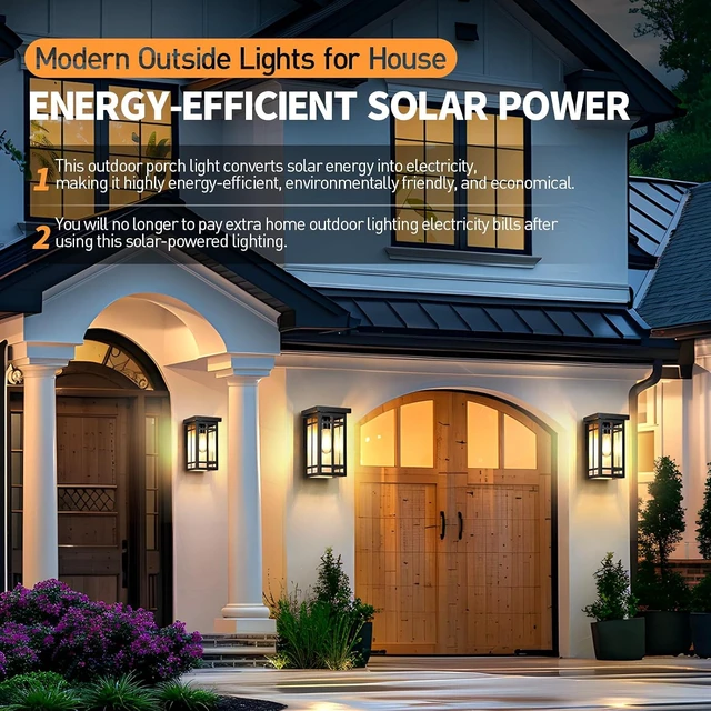 Alt view image 4 of 7 - Solar Porch Lights Outdoor 2 Packs, 11'' Dusk to Dawn Outdoor Lighting