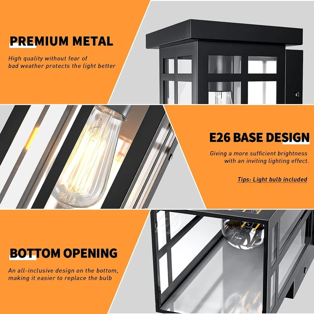 Alt view image 7 of 7 - Solar Porch Lights Outdoor 2 Packs, 11'' Dusk to Dawn Outdoor Lighting
