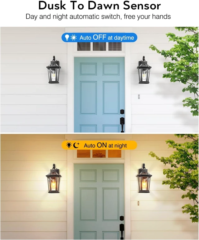 Alt view image 2 of 7 - VIANIS Dusk to Dawn Outdoor Wall Lighting, Black Exterior Lighting Fixtures