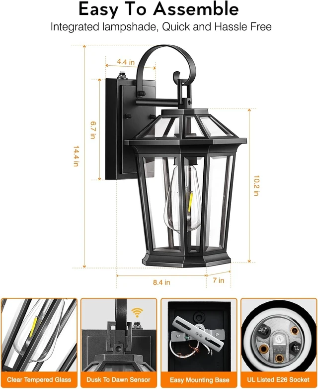 Alt view image 6 of 7 - VIANIS Dusk to Dawn Outdoor Wall Lighting, Black Exterior Lighting Fixtures