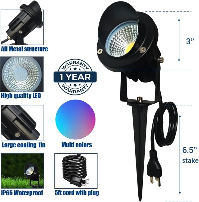 Alt view image 7 of 7 - Color LED Outdoor Landscape Spotlight Remote 10W RGB Waterproof Spot Light for Yard Tree Garden Halloween Christmas Lighting, 120V