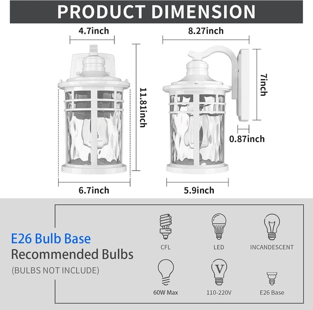 Alt view image 2 of 7 - Darkaway Outdoor Wall Light Fixture,Outside Porch Lights Wall Mounted with Water Ripple Glass Exterior Waterproof Lantern Modern Wall Sconce Lighting for Front Door Yard Patio