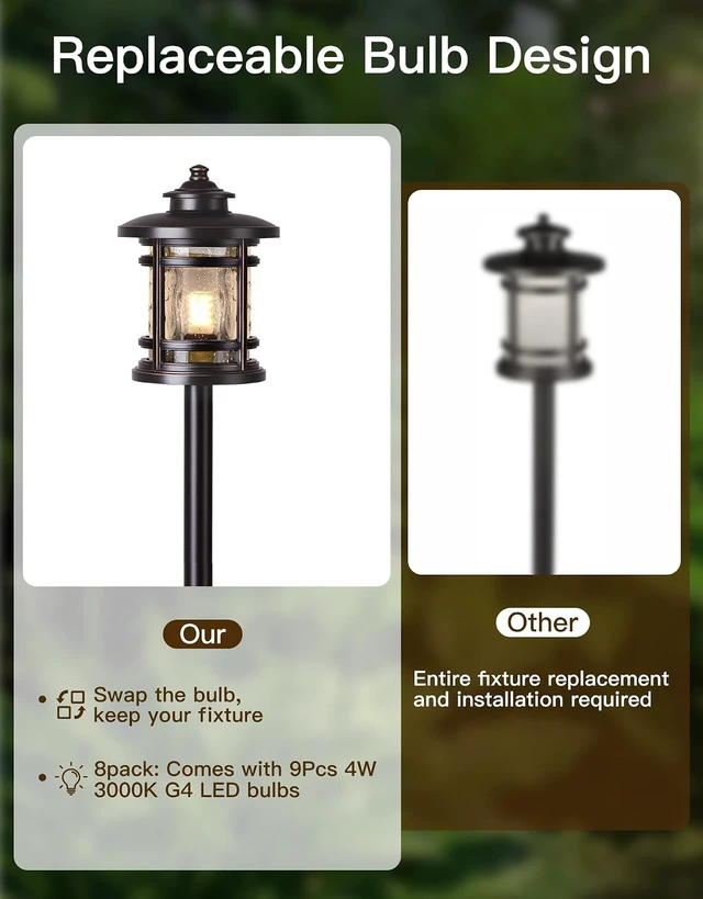 Alt view image 2 of 7 - 8 Pack Low Voltage Pathway Lights with G4 Bulbs, Seed Glass Shade, Aluminum