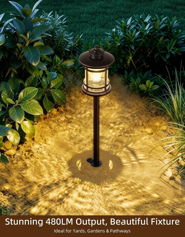 Alt view image 3 of 7 - 8 Pack Low Voltage Pathway Lights with G4 Bulbs, Seed Glass Shade, Aluminum