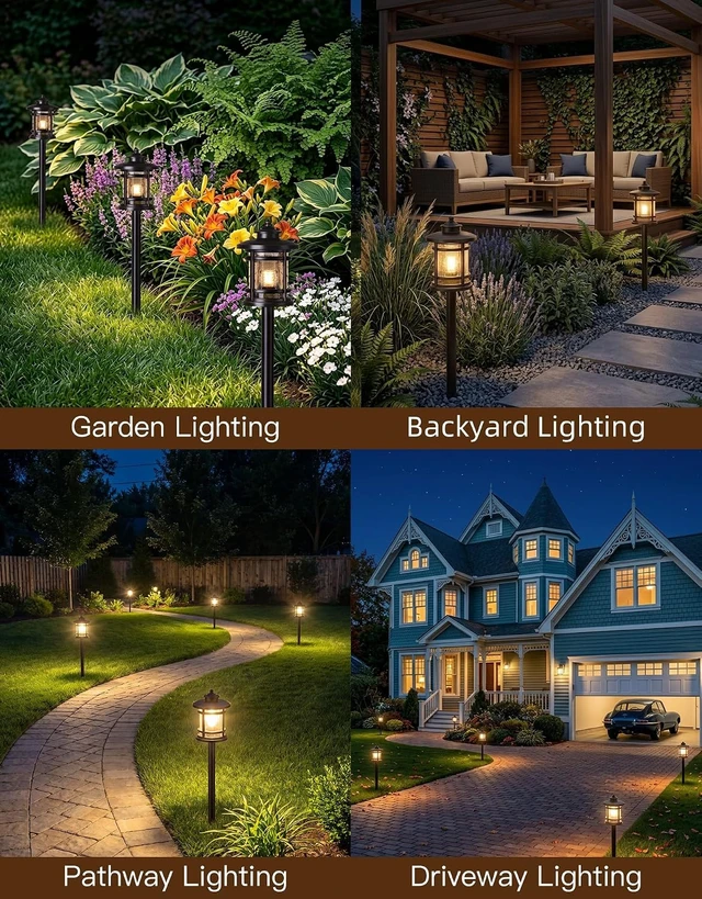 Alt view image 6 of 7 - 8 Pack Low Voltage Pathway Lights with G4 Bulbs, Seed Glass Shade, Aluminum