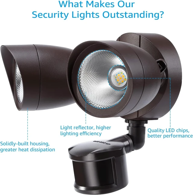 Alt view image 7 of 7 - LEONLITE LED Security Light Outdoor Motion Sensor Dusk to Dawn 3000K Bronze