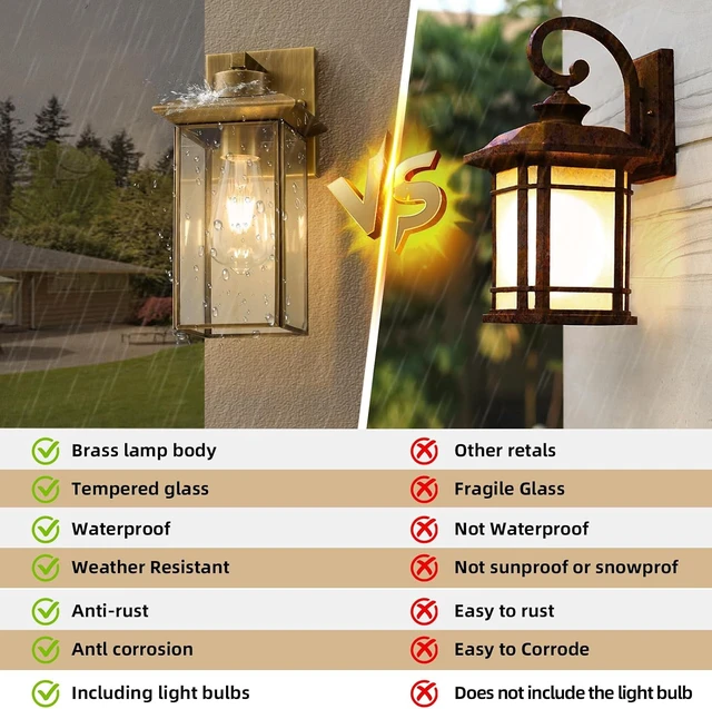 Alt view image 2 of 7 - Brass outdoor sconces, Modern Bronze Exterior Wall Light Fixtures for Porch
