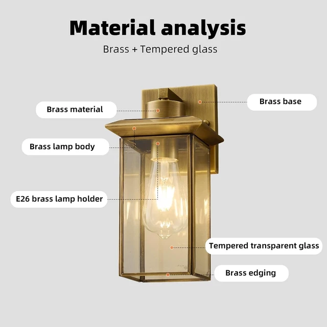 Alt view image 4 of 7 - Brass outdoor sconces, Modern Bronze Exterior Wall Light Fixtures for Porch