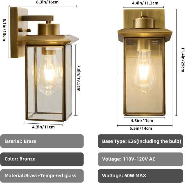 Alt view image 5 of 7 - Brass outdoor sconces, Modern Bronze Exterior Wall Light Fixtures for Porch