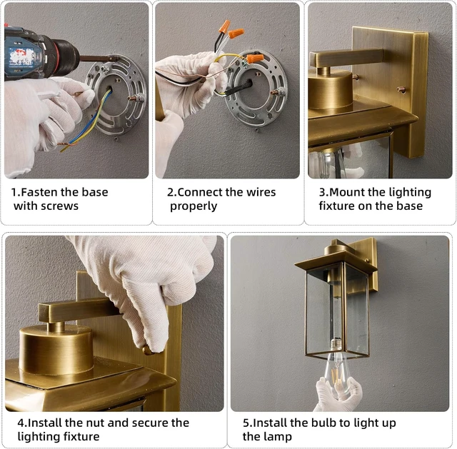 Alt view image 6 of 7 - Brass outdoor sconces, Modern Bronze Exterior Wall Light Fixtures for Porch