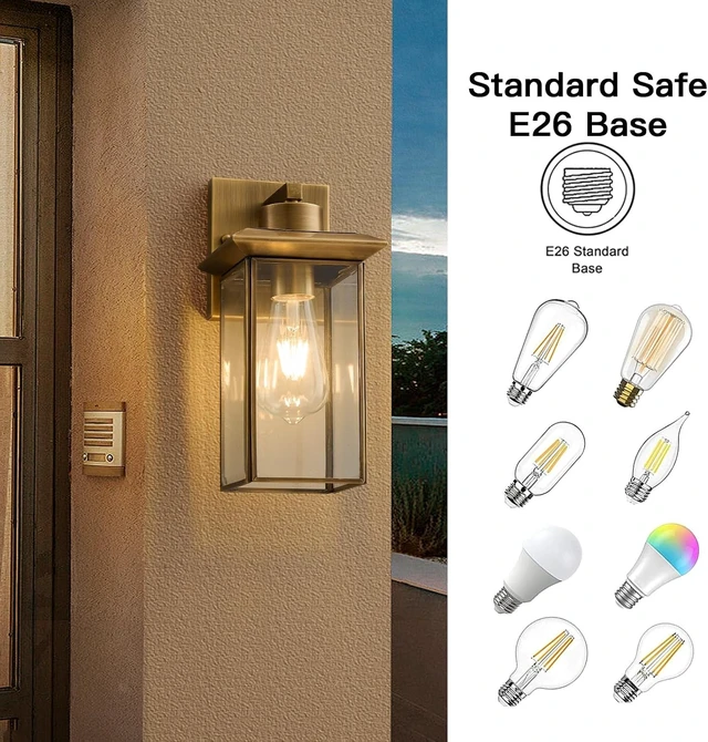 Alt view image 7 of 7 - Brass outdoor sconces, Modern Bronze Exterior Wall Light Fixtures for Porch