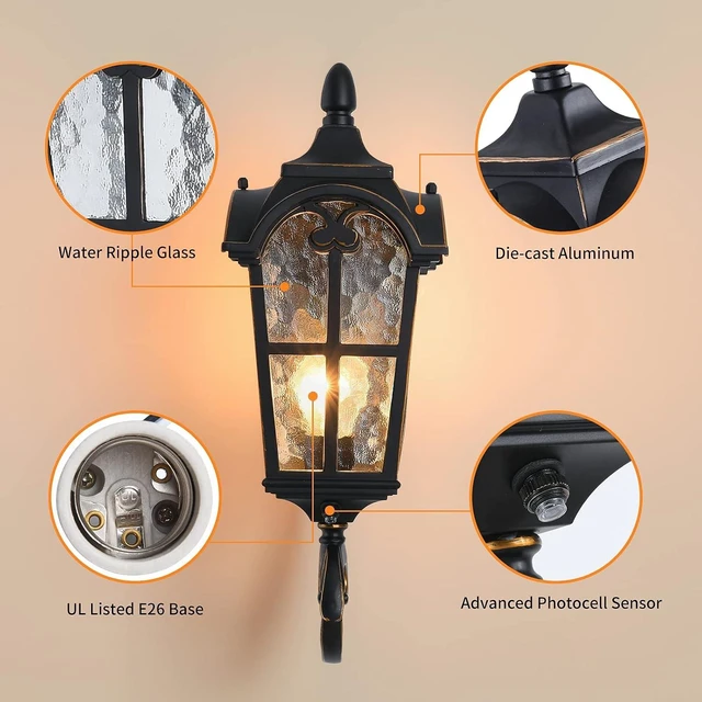 Alt view image 2 of 7 - LONEDRUID 17.71" Dusk to Dawn Sensor Black Outdoor Wall Light Fixture