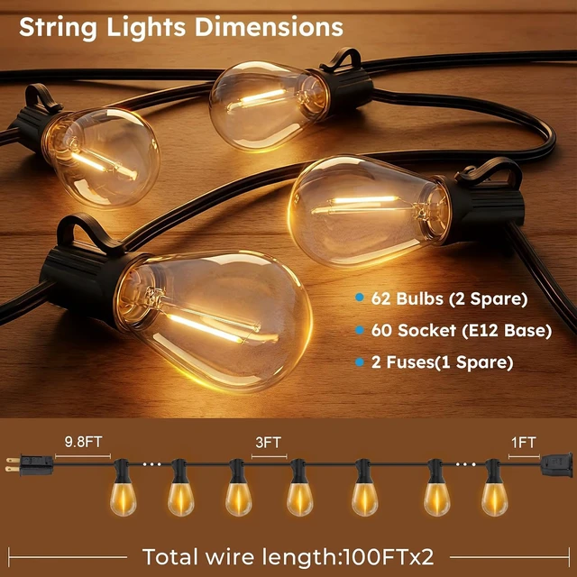Alt view image 6 of 7 - GvvooHome LED Outdoor String Lights 200FT, Waterproof Patio Lights Dimmable