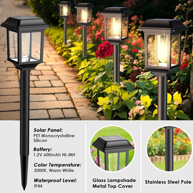 Alt view image 3 of 7 - Mancra Solar Outdoor Lights Waterproof, 8 Pack Metal Glass Solar Pathway Lights Outdoor Lighting Garden Decor for Landscape Path Yard Patio Driveway (Warm White)