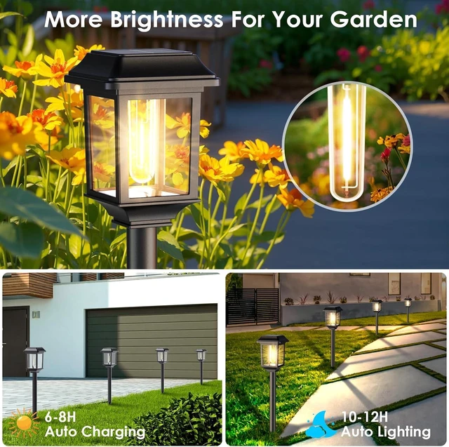 Alt view image 6 of 7 - Mancra Solar Outdoor Lights Waterproof, 8 Pack Metal Glass Solar Pathway Lights Outdoor Lighting Garden Decor for Landscape Path Yard Patio Driveway (Warm White)