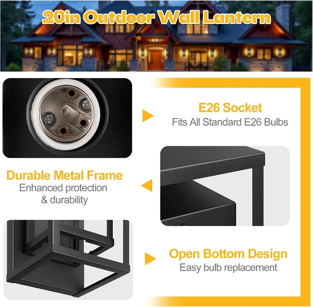 Alt view image 2 of 7 - 20in Large Outdoor Wall Light Black Modern Sconce Exterior Lighting Fixture