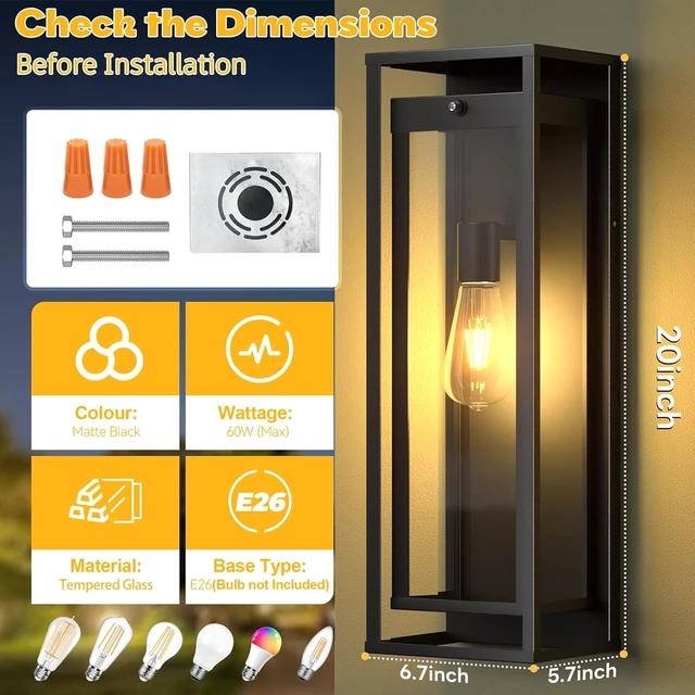 Alt view image 3 of 7 - 20in Large Outdoor Wall Light Black Modern Sconce Exterior Lighting Fixture