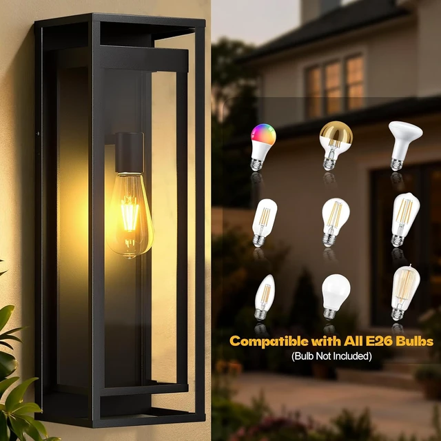 Alt view image 4 of 7 - 20in Large Outdoor Wall Light Black Modern Sconce Exterior Lighting Fixture