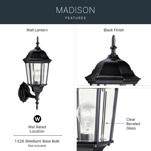 Alt view image 3 of 7 - Kichler Madison Outdoor Wall Sconce Light, Black