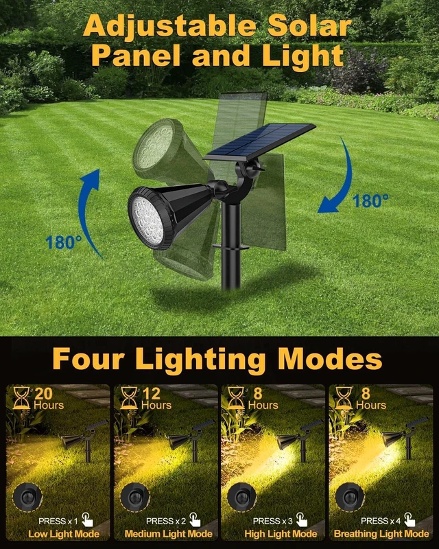 Alt view image 4 of 7 - Solar Spot Lights Outdoor, 10 Pack Outdoor Solar Lights for Yard, 4 Lighting Mode Solar Landscape Spotlights with Auto On/Off, 2-in-1 Waterproof Wall Lights for Garden, Walkway (Warm White)