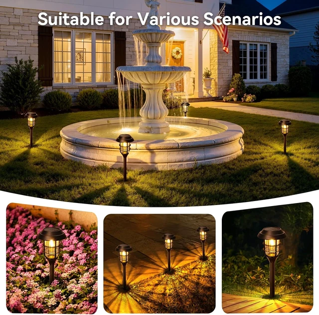 Alt view image 7 of 7 - LETMY Solar Pathway Lights Outdoor, 8 Pack Bright Solar Lights Outdoor, IP65 Waterproof Auto On/Off Garden Lights Solar Powered Landscape Lighting for Yard Path Patio Walkway Driveway Pathway - Black