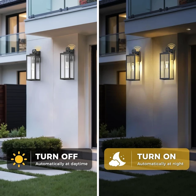 Alt view image 3 of 7 - LOHAS 17" Large Size Dusk to Dawn Outdoor Wall Lights, Black Phoch Lights