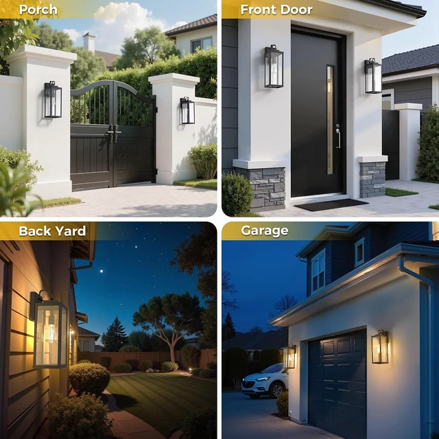 Alt view image 7 of 7 - LOHAS 17" Large Size Dusk to Dawn Outdoor Wall Lights, Black Phoch Lights