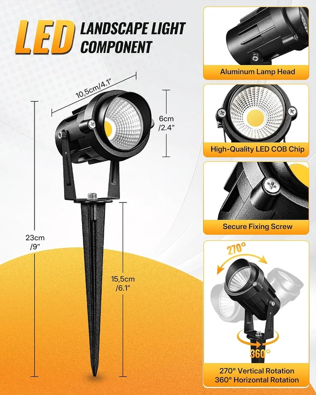 Alt view image 3 of 7 - 6W 700LM Low Voltage Landscape Lighting, 12V AC/DC 3000K Warm White LED Low Voltage Landscape Lights, IP65 Waterproof Outdoor Spotlights with Connectors for Garden Tree Yard 2 Pack W01SLP206