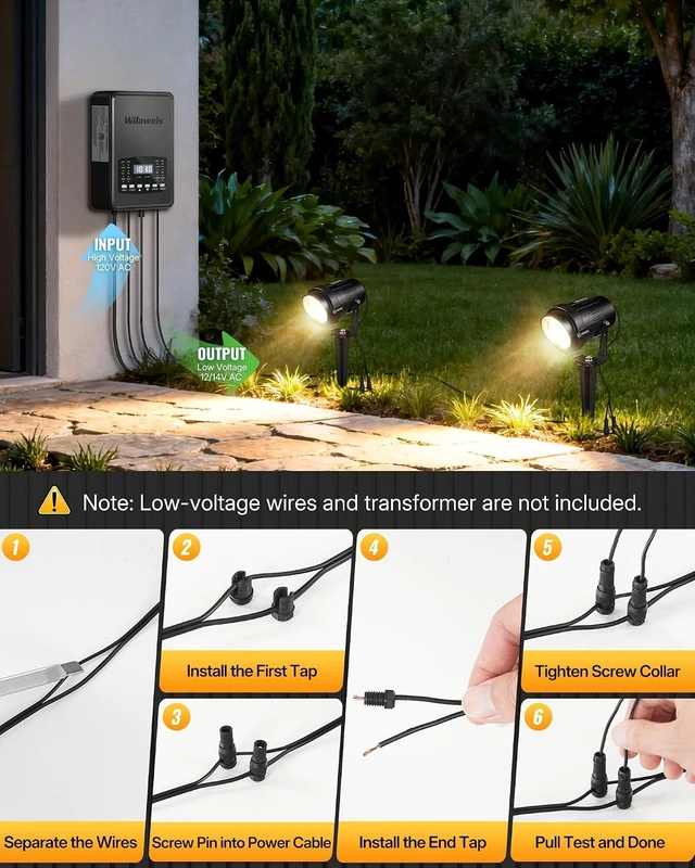 Alt view image 4 of 7 - 6W 700LM Low Voltage Landscape Lighting, 12V AC/DC 3000K Warm White LED Low Voltage Landscape Lights, IP65 Waterproof Outdoor Spotlights with Connectors for Garden Tree Yard 2 Pack W01SLP206