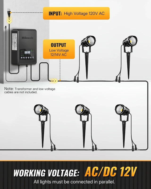 Alt view image 6 of 7 - 6W 700LM Low Voltage Landscape Lighting, 12V AC/DC 3000K Warm White LED Low Voltage Landscape Lights, IP65 Waterproof Outdoor Spotlights with Connectors for Garden Tree Yard 2 Pack W01SLP206