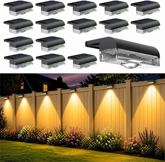 Main image of 16PK Solar Fence Lights Outdoor Waterproof, 12H Step Lights for Yard