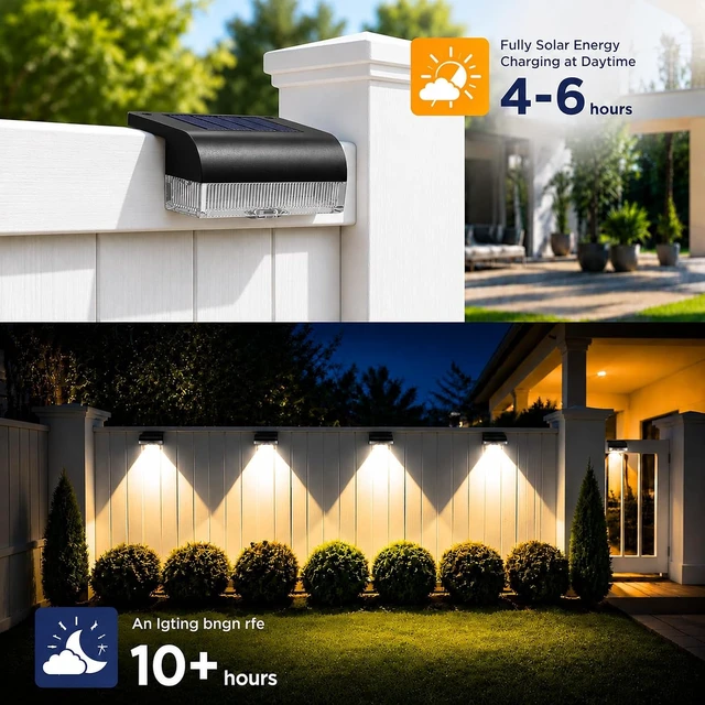 Alt view image 4 of 6 - 16PK Solar Fence Lights Outdoor Waterproof, 12H Step Lights for Yard