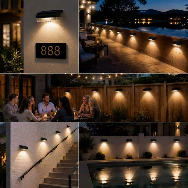 Alt view image 6 of 6 - 16PK Solar Fence Lights Outdoor Waterproof, 12H Step Lights for Yard