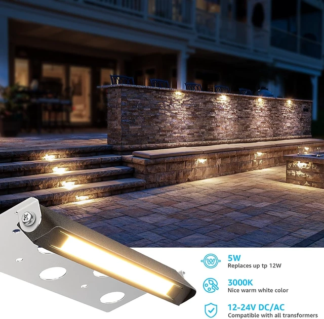 Alt view image 2 of 7 - SUNVIE 7 Inch Retaining Wall Lights 5W LED Hardscape Lighting 12V-24V Low Voltage Step Lights 3000K Warm White Waterproof Outdoor Landscape Lighting for Patio Walls Stairs, 12-Pack with Connectors