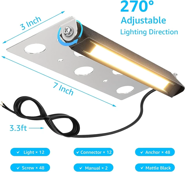 Alt view image 6 of 7 - SUNVIE 7 Inch Retaining Wall Lights 5W LED Hardscape Lighting 12V-24V Low Voltage Step Lights 3000K Warm White Waterproof Outdoor Landscape Lighting for Patio Walls Stairs, 12-Pack with Connectors